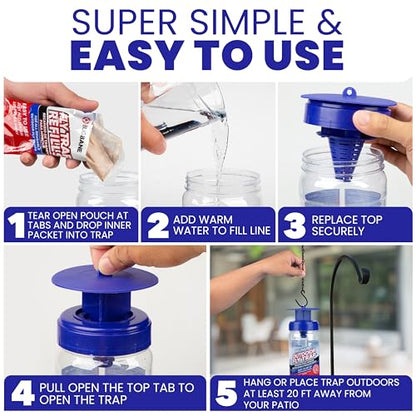 3 Reusable Outdoor Fly Trap with Chains with 9 Non-Toxic Dissolvable Bait Refills
