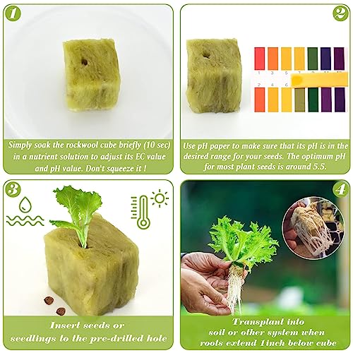 Halatool 1 Inch Rockwool Cubes for Hydroponics, 200 Plugs Seed Starter Cube - color: 4 Sheets, size: 1" Cubes