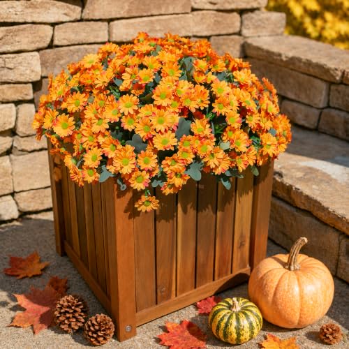 Daisy Artificial Flowers for Outdoors Autumn Fall Decor, 6 Bundles Fake Mums Orange Silk Flowers for Outside Look Real UV Resistant Fake Plants Faux Flowers for Planter Front Door Home Indoor Porch - color: Orange