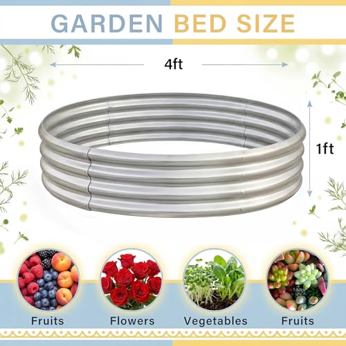Land Guard Galvanized Raised Garden Bed Kit, Round Large Metal Galvanized Planter Raised Garden Boxes Outdoor… - color: 1-silver, size: 4×4×1ft