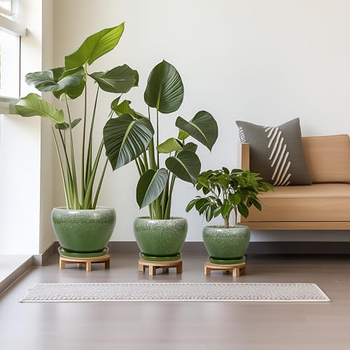 Ceramic Pots for Plants, 10+8+6 Inch Ceramic Planter Indoor, Green - color: Blackish Green