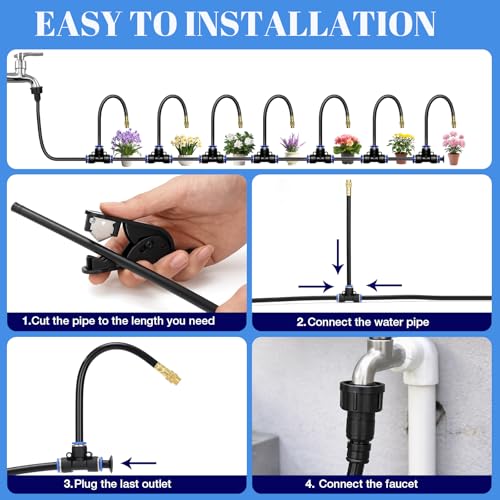 80FT Drip Irrigation Kit, 8mm Hose with 20 Brass 360° Adjustable Nozzles, Quick Connectors Automatic Garden Watering System– Complete Garden Irrigation System for Lawn, Greenhouse, Patio, Yard - size: 80FT+20 Nozzles