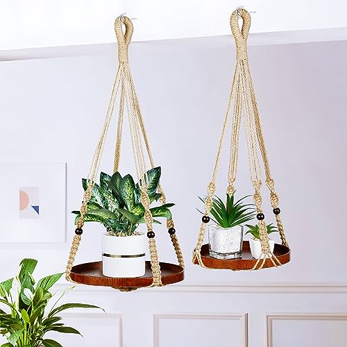 2 Pack Plant Hanger Indoor, Hanging Plant Shelf (12" + 10") - color: Brown, size: 2-Pack, 1-Tier