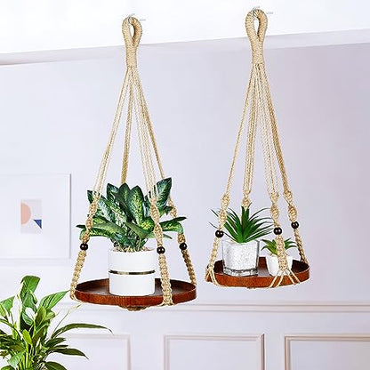 2 Pack Plant Hanger Indoor, Hanging Plant Shelf (12" + 10") - color: Brown, size: 2-Pack, 1-Tier