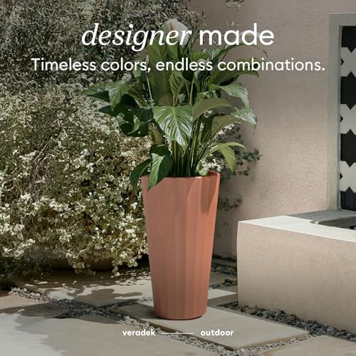 Veradek Column Series Tall Planter - Tapered Outdoor Planter with Shelf - color: Terracotta, style: Wide Groove