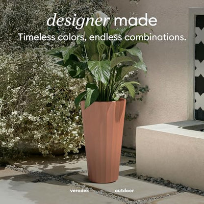 Veradek Column Series Tall Planter - Tapered Outdoor Planter with Shelf - color: Terracotta, style: Wide Groove