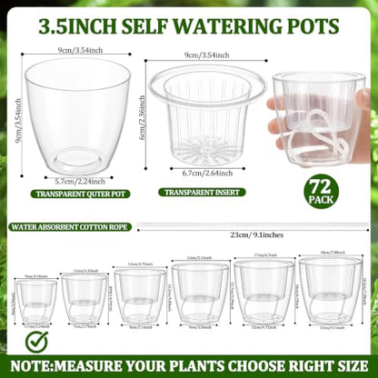 Self Watering Plant Pots, 3.5'', Transparent, 72 Pcs - color: Transparent, size: 3.5''