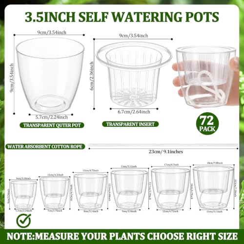 Self Watering Plant Pots, 3.5'', Transparent, 72 Pcs - color: Transparent, size: 3.5''