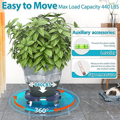 VANCASTLE Plant Caddy with Lockable Wheels 15-22'' Adjustable Plant Stand - color: Blue, size: 2