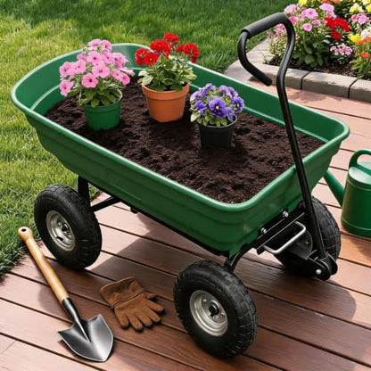 600Lb Wheelbarrow Dump Garden Cart with 4 10" All Terrain Wheels - style: Green- 4 Wheels