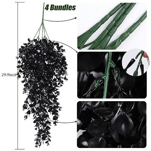 RECUTMS 4PCS Black Artificial Hanging Eucalyptus Plants for Halloween - color: Black