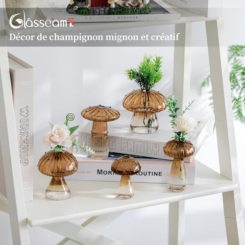 Glasseam Mushroom Glass Propagation Station, 5Pcs Amber Plant Terrarium Jar - color: Amber, size: 5