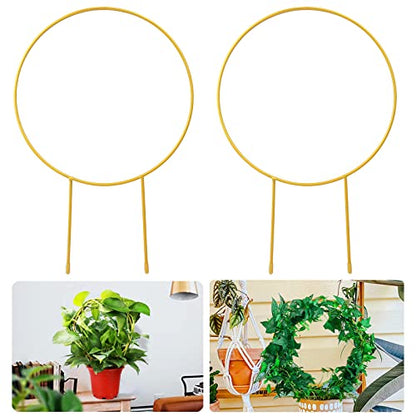2 Pack Circle Trellis for Climbing Plants Indoor, 15" Gold Small Plant Support Stakes, Flower Houseplant Hoya Support for Potted Plants & Garden Stem Vines