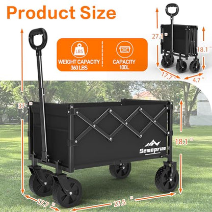 COZEER Wagons Carts Foldable, 360LBS Folding Heavy Duty Wagon with Wheels - color: Black, size: 100L