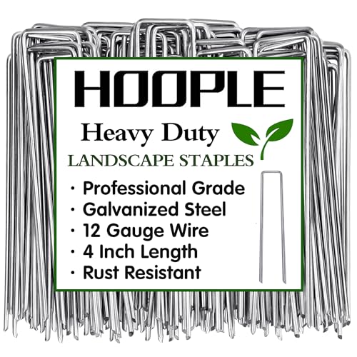 HOOPLE 4 Inch 100 Pack Galvanized Landscape Staples 12 Gauge Garden Stakes Landscaping Fabric Pins Anti-Rust Yard Stakes for Decoration Weed Barrier, Irrigation Tubing, Lawn Fabric & Greenhouse - size: 4 Inch