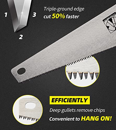 DOWELL 18-Inch Hand Saw with Comfortable Handle, 8 TPI and Made of 65 Manganese Steel - Ideal for Woodworking, Pruning, and Cutting - Includes Protective Cover - size: 18 in