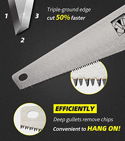 DOWELL 18-Inch Hand Saw with Comfortable Handle, 8 TPI and Made of 65 Manganese Steel - Ideal for Woodworking, Pruning, and Cutting - Includes Protective Cover - size: 18 in