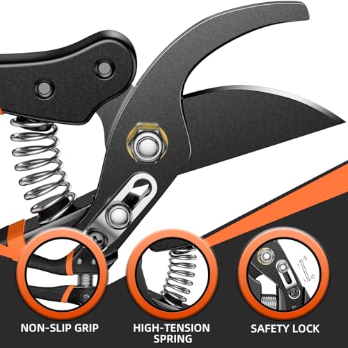 DECERK® 8.5" Professional Pruning Shears, Effortlessly Prunes 3/4" Branches - color: Black Orange