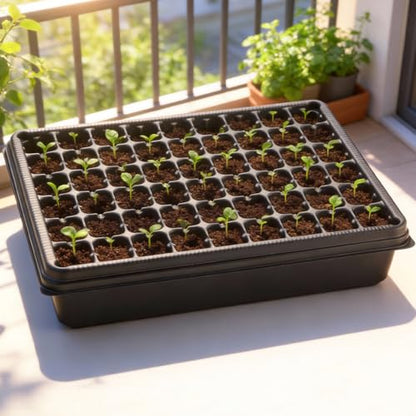 RooTrimmer 5 Pack Seedling Starter Trays No Holes and 5 Pack 54 Cell Seed Starter Trays Extra Deep 2.8" - Heavy Duty Plastic Nursery Trays for Seed Germination & Plant Propagation (5 Sets) - size: 54 Cells Plug Tray-5P+54 Cells Bottom Tray-5P