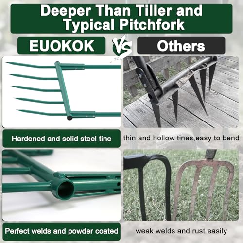 Broad Fork Garden Tool, 5 Tines Heavy-Duty U-Shaped Hand Tiller