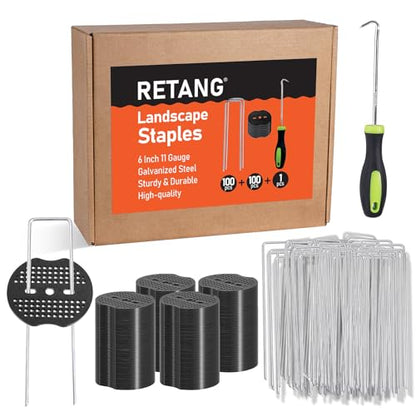 100 Pcs 6" 11 Gauge Landscape Staples with Gaskets & Remover Tool - color: Matt Black