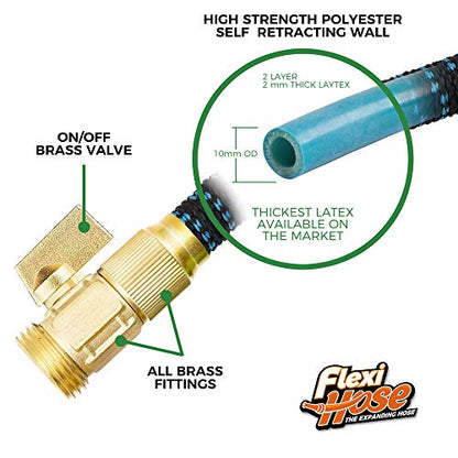 Flexi Hose Expandable Garden Hose with 8 Function Nozzle, 150FT - Lightweight Retractable Garden Hose, Water Hose - No-Kink Flexibility, 3/4 Inch Solid Brass Fittings and Double Latex Core - size: 150ft