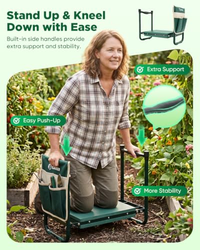 Saker Garden Kneeler and Seat-Garden Kneeler Gardening Bench Garden Stool with Heavy Duty 400LB Support, Foldable Garden Seat for Planting Weeding,Practical Gardening Accessories for Seniors