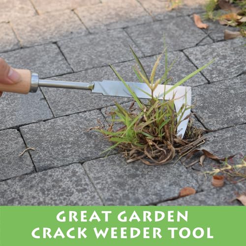 Crack Weeder, 12" Stainless Steel Crevice Weeding Tool with Wood Handle, L-Shaped Side-Walk Weed Puller Spatula, for Garden Lawn Yard Patio Terrace Paving Moss, Small Gardening Tool - size: 12" Crack Weeder