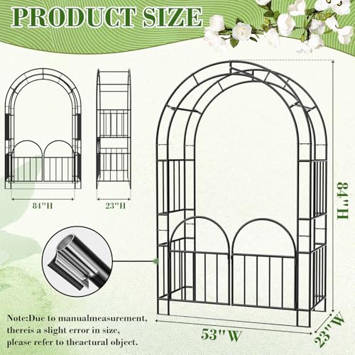7FT Garden Arch Arbor Heavy Duty Metal Arbour Archway Garden Arch Trellis for Climbing Plants Outdoor