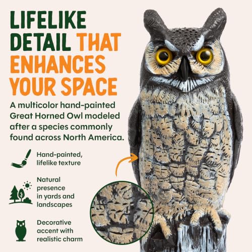 Dalen Lifelike Great Horned Owl Decoy Bird Repellent - 16-in Hand-Painted - style: Two Color Great Horned Owl