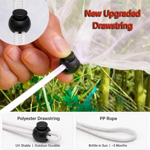 Drawstring Blueberry Netting for Bushes - 4 Pack 5.25×4.92FT - Easy Install Reusable Garden Netting, Protective Mesh for Fruit Trees & Tomato Plants, Blocks Birds, Squirrels & Insects - size: 5.25×4.92 ft