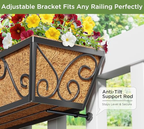 Y&M 6Pcs 30 Inch Large Window Box Railing Planter with Coco Liner, Outdoor Window Flower Boxes Over The Railing Planter Boxes Deck Fence Porch Patio Planter-Butterfly - size: Butterfly 30in 6p