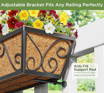 Y&M 30 Inch Window Deck with Coco Liner, Fence Metal Hanging Flower Planter Window Basket Deck Railing Planter Boxes for Outdoor Garden Lawn-Butterfly, 4pcs - size: Butterfly 30in 4p