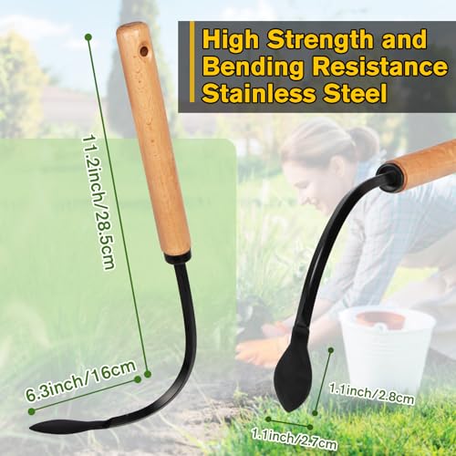 Weed Puller Tool, Manual Weeder with Heavy Duty Steel Curved Head, Hand Cultivator & Garden Hoe, Reusable Wood Handle Weeding Tool for Flower Beds & Vegetable Garden (Black)