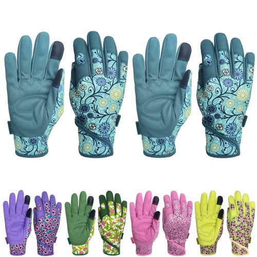 Cute Pattern Gardening Gloves,Thornproof Garden Glove,Gardener Gift - color: 2 Pairs Per Pack-lake Blue, size: Medium