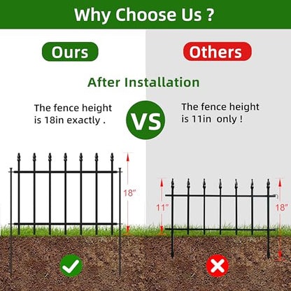 Decorative Metal Garden Fence 18" x 20', Small Fence Border with Stakes - size: 18″H x 20ft（10 Panels）