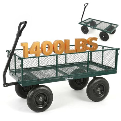 Sekey 7.7 Cu Ft Steel Garden Cart, 1400 lb Capacity, Towable Handle - color: Green, size: 1400LBS