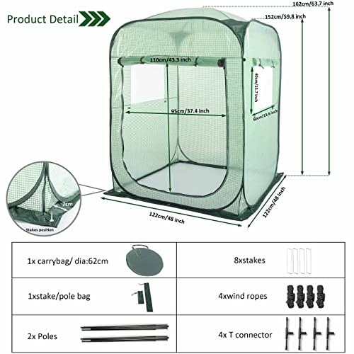 Porayhut Pop Up Greenhouse Tent,Portable X-Large Walk-in Flower House ,Indoor Outdoor Gardening Plant Sunshine Room with PE Mesh Cloth Cover for Protecting Plant from Cold Frost & Birds - style: 63.7'' Tall Large Plant tent