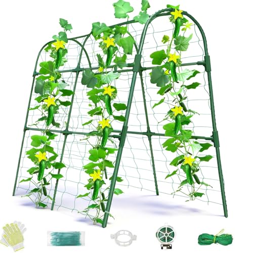 Cucumber Trellis for Raised Bed, U-Shape Garden Arch Metal Support for Climbing Plants, Metal Arch Plant Support Vegetables Trellis, Plant Support for Vine (Green, 31.5 * 30 * 47inch(L*W*H)) - color: Green, size: 31.5*30*47inch