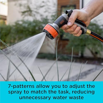 Black + Decker® Dial 7 Pattern Rear Trigger Garden Hose Nozzle – Durable, Versatile, Comfortable Grip Watering BD59577