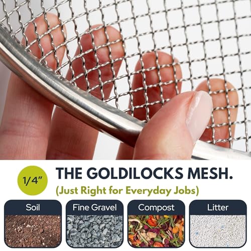 Round Soil Sifter, 1/4-inch Stainless Steel Sieve with Handles - size: 1/4 inch