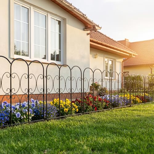 ARIFARO 5 Pack Metal Decorative Garden Fence, 32" H x 22" W, No‑Dig Panels