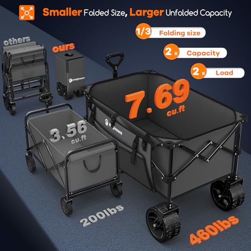Originsure 220L Collapsible Beach Wagon Cart with Big Wheels, 460lbs, Grey - color: Gray