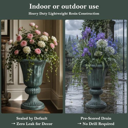 Athena Collection 20" Tall Urn Planters for Outdoor Plants, 2 Pack, Green - color: Dark Green