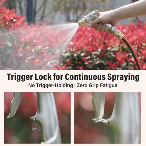 100% Metal Heavy Duty Garden Hose Nozzle with Brass Nozzle with 4 Patterns - color: Silver Gray