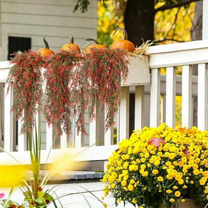 RECUTMS 4Pcs Artificial Fall Lavender Fake Hanging Plants for Outdoors - color: Orange