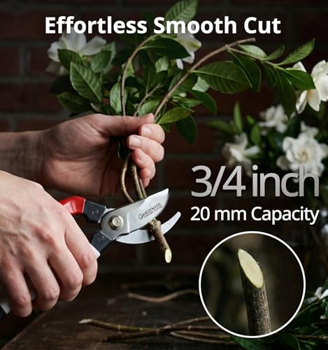 Gardeness Pruning Shears, Professional Bypass Heavy Duty Garden Pruner Secateurs – Lightweight Easy Grip Hand Pruners Branch Clippers for Gardening, Trimming, Harvesting. Made in Taiwan