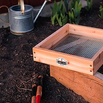 Cedar Garden Sifter for Compost, Dirt and Potting Soil - Handcrafted in The USA - Sustainable Cedar - Heavy Duty Stainless Grate (Handheld)