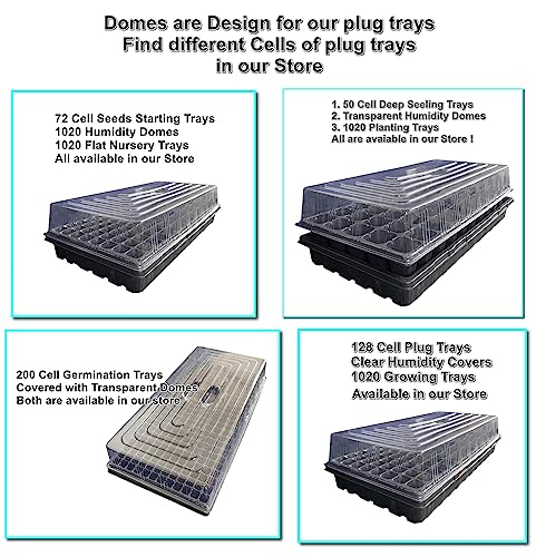 RooTrimmer 10 Pcs Humidity Dome, Plastic Clear Seed Starter Dome 1020 Tray Covers Humidifying and Insulating for Greenhouse Germination and Garden Growing (21.5"×11.5", 3.15" Height, 10-Pack) - size: 1020 3.15 Inch Dome-10P