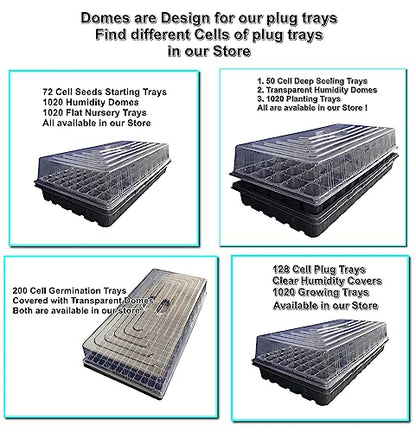 RooTrimmer 10 Pcs Humidity Dome, Plastic Clear Seed Starter Dome 1020 Tray Covers Humidifying and Insulating for Greenhouse Germination and Garden Growing (21.5"×11.5", 3.15" Height, 10-Pack) - size: 1020 3.15 Inch Dome-10P